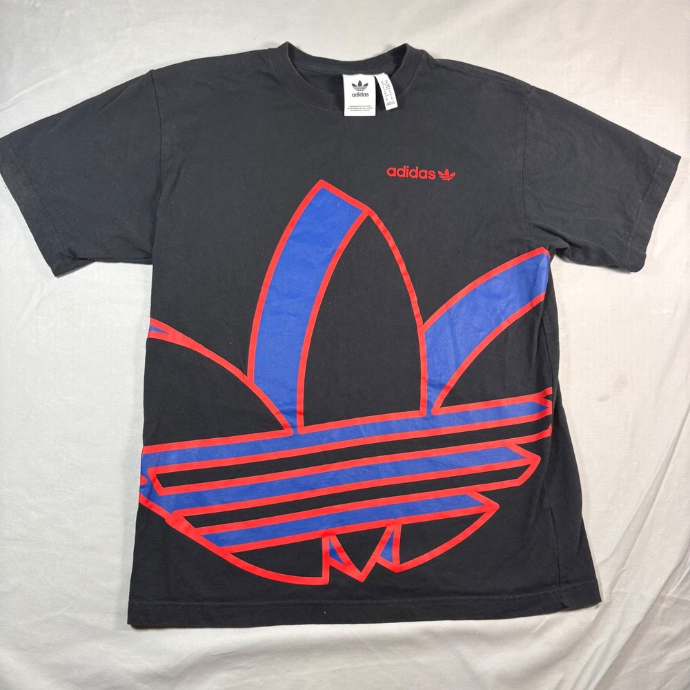Adidas Originals Trefoil Graphic T-Shirt Mens Medium Black Blue Red Big Logo Tee